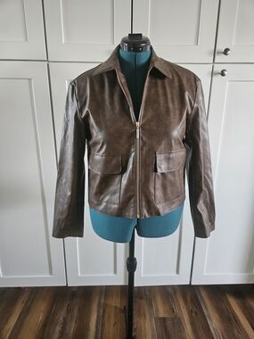 House of Harlow 1960 Brown Faux Leather Bomber Jacket